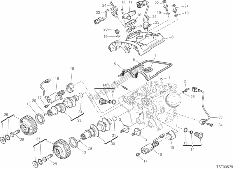 Tutte le parti per il Testata Verticale - Fasatura del Ducati Multistrada 1200 S Touring 2016